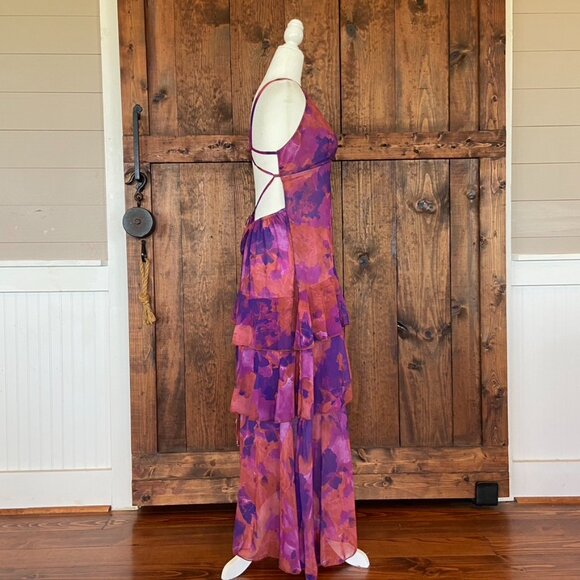 Dark Fairy Boho Whimsigoth Tiered Ruffle Fit and Flare Maxi dress Sz M - Picture 7 of 8